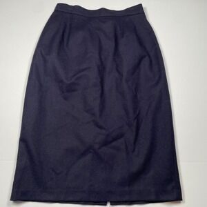 Sag Harbor Navy Blue 100% Wool Pencil Skirt Vintage Midi Lined Size 8